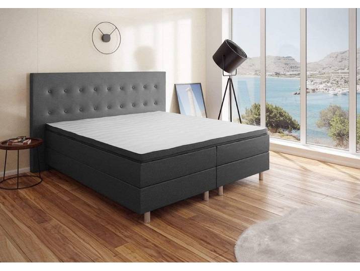 Best for You Boxspringbett NEO Bonellfederkern inkl. 7 cm Topper (Komplettbett, 6-St., 140x200 160x200 180x200 200x200 cm), Graphit, TOP Preis-Leistungsverhältnis