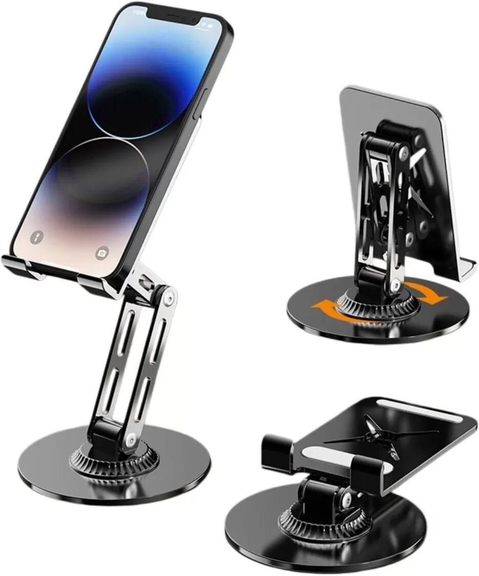 INF Doppelt klappbarer Tablet-Ständer – Vollaluminium, 360° Rotation, stabile Anti-Rutsch-Tischhalterung, kompatibel mit Apple