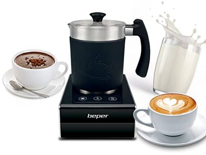 BEPER BB.200 Automatische magnetische melkschuimer, 650 W, instelbare temperaturen, verwijderbare zwepen, zwart/zilver