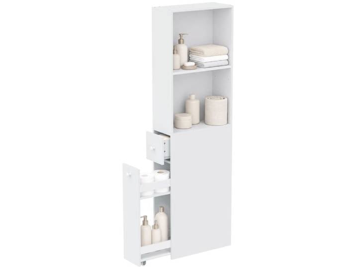 Armoire de rangement - Meuble de rangement - Finition coloris blanc - Roulettes pour le déplacement - Dispositif anti-basculement