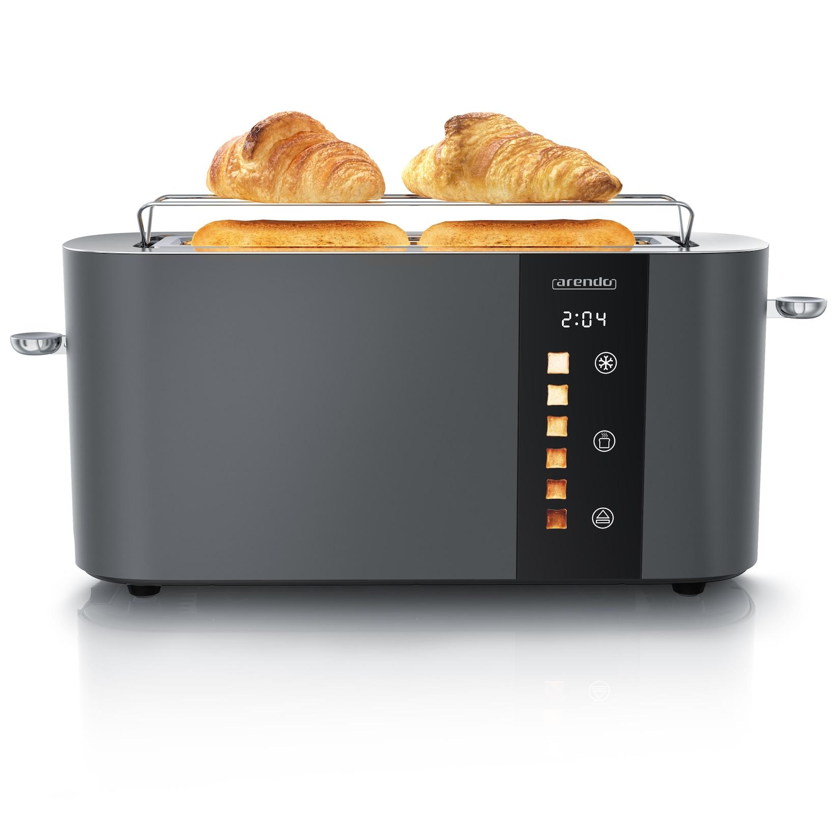 Arendo Toaster Edelstahl, Langschlitz, Touch Display, Bräunungsgrad- & Restzeitanzeige, 1 langer Schlitz, 2 Scheiben, 1000 W, Brötchenaufsatz