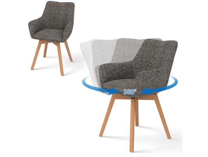 WAFTING Esszimmerstühle 2er Set Drehbar 360° mit Holzbeinen, Mokka Tweed-Stoff, Armlehnstuhl, Moderner Polsterstuhl, Drehstuhl, Esszimmerstuhl Drehbar, Wohnzimmer, Arbeitszimmer, Schlafzimmer