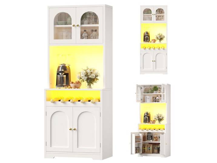 Buffet haut de cuisine Blanc meuble moderne avec LED plan de travail 70x38.3x180cm cuisine salon