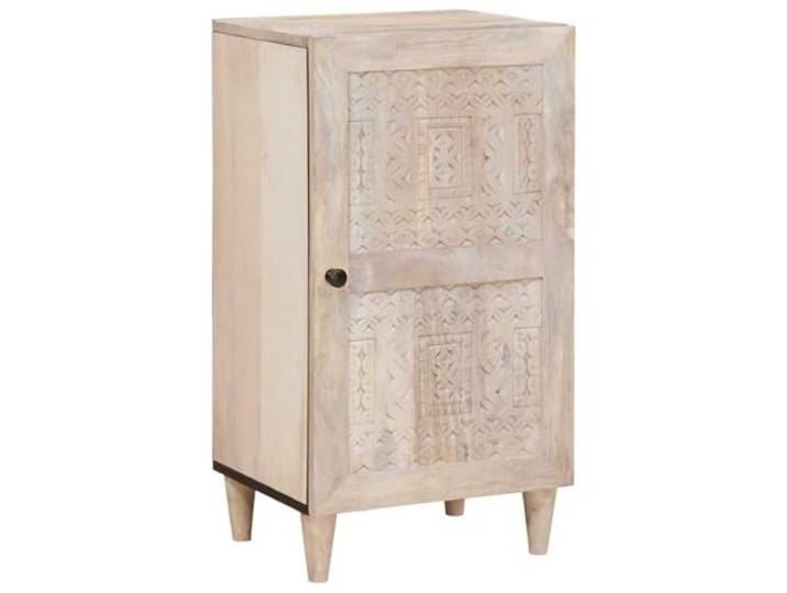 LKJephalotrop Sideboard Massivholz Mango Kommode Weiß 40x33x75 cm Kompakter Anrichte-Schrank mit geschnitztem Rahmen für Wohnzimmer und Schlafzimmer. Bringt Ordnung und zeitlosen Charme.