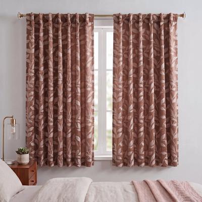 Superior Leaves Botanical 2-Piece Semi-Blackout Room Darkening Curtain Set, Back Tab Window Drapes