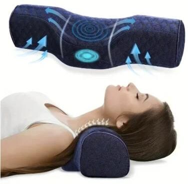 Handpicked Choices CloudRest Orthopedic Cervical Pillow Memory Foam Neck Support Pillow For Pain Relief And Deep Sleep navy Blue