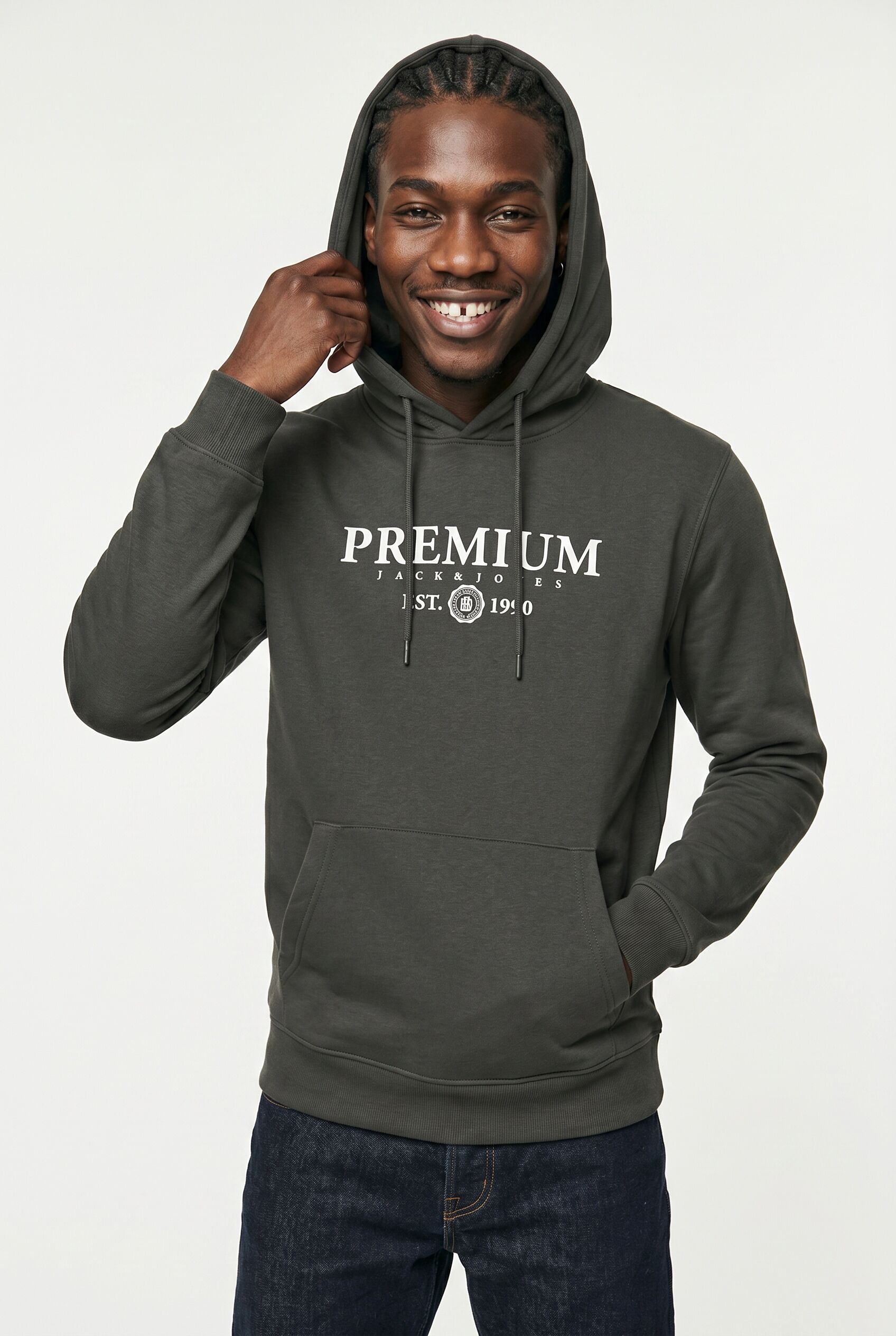 Kapuzensweatshirt JACK & JONES "JPRBLACHARLES SWEAT HOOD FST", Herren, Gr. S, peat, angeraute Sweatware, Obermaterial: 100% Polyester, bedruckt, regular fit normal, Rundhals, Rippbündchen, Sweatshirts Kapuzensweatshirt peat S