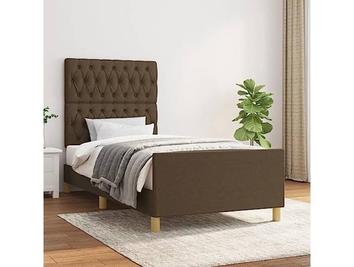 Strapazierfähiger Stoff Höhenverstellbares Kopfteil Bettgestell 90x200 cm Bettgestell ohne Matratze Dunkelbraun 90x200 cm Stoff mit verstellbarem Kopfteil stabil Holz Lattenrost fuer Schlafzimmer