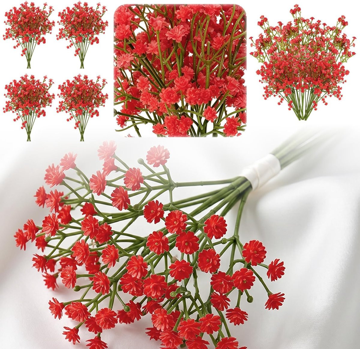 Set van 6 kunstmatige rode bloemen voor elegante decoratie en bruiloften