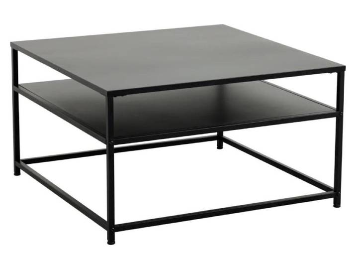 Table basse KORUM carrée 70 cm noire en acier avec étagère de rangement