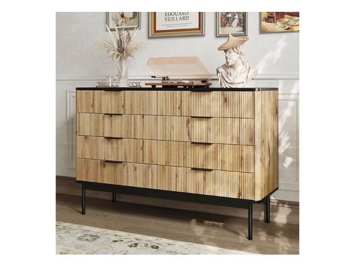 LuxusKollektion Sideboard Sideboard Stauraum 8 Türen Kommode Schrank Schwarz Holzfarbe (1 St)