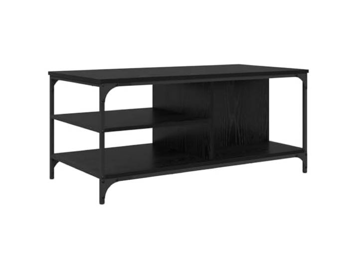 LASWWQMRF Couchtisch Schwarz Eichen-Optik 100x50x45cm Metall Stilvoller Industrie Beistelltisch fuer Wohnzimmer und Lounge, mit 3 Ablagen fuer Bücher und Dekoration.