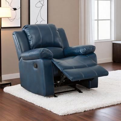 Gliding Recliner Chair in Midnight Blue, Navy Blue, and Burnished Brown
