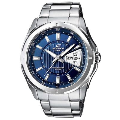 Quarzuhr CASIO EDIFICE, blau (silberfarben, blau, blau), Armbanduhren, Herren, silberfarben, Quarzuhr, Armbanduhr, Herrenuhr, bis 10 bar wasserdicht, Datum, Wochentag