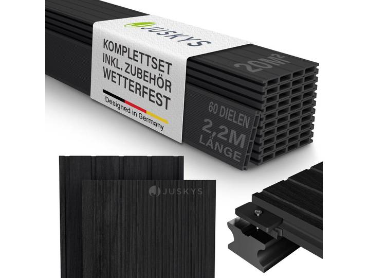 JUSKYS® WPC Terrassendielen 20 m², inkl. Unterkonstruktion & Clips – Anthrazit
