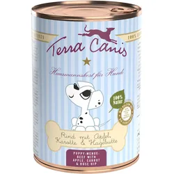 Terra Canis Welpenmenü 400g Dose Hundenassfutter Sparpaket 12 x 400 Gramm Rind mit Apfel, Karotte & Hagebutte