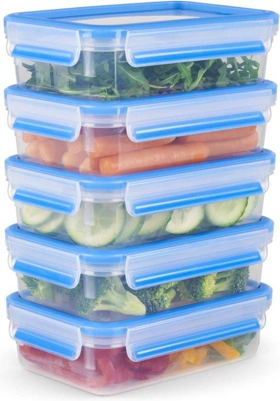 Set van 5 transparante plastic vershoudcontainers, 100% luchtdicht
