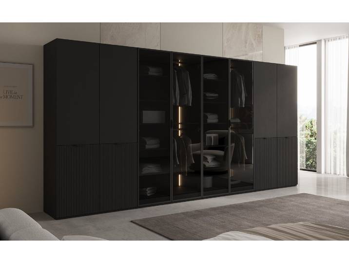 Moduro Verno – Modularer Design-Kleiderschrank mit Glas- und Strukturfront - Grau - Luxusbetten24