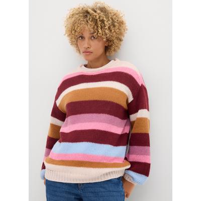 Strickpullover BONPRIX, Damen, Gr. 36/38 (S), bunt (naturbeige gestreift), Obermaterial: 100% Polyester, oversize, Pullover Strickpullover, hüftbedeckende Länge, mit Rundhalsausschnitt, Oversize-Passform