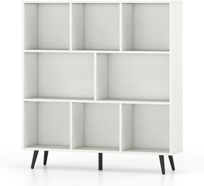 Costway 8-Cube Bookcase with 5 Tapered Metal Legs-White
