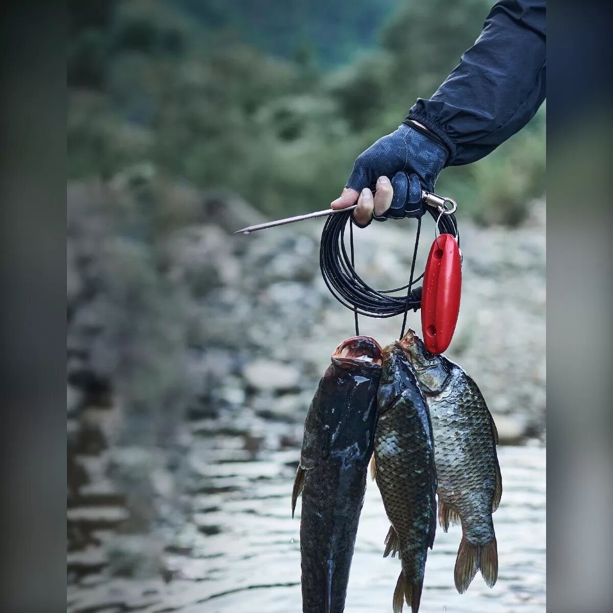 INF Grand stringer à poissons 5m pour leurres avec broches en acier inoxydable 304, câble en acier gainé, flotteur à dégagement