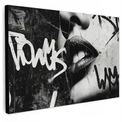 LEINWANDBILD Gesicht - Mund - Graffiti - Schwarz Deko Schlafzimmer 30x20 cm