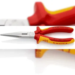 KNIPEX Flachrundzange mit Schneide (Storchschnabelzange), isoliert, mit Mehrkomponenten-Hüllen, VDE-geprüft, verchromt, 200 mm (SB-Karte/Blister)