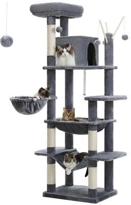 Inspired Finds Heavy Duty Large Cat Tree Tower With Jumbo Hammock & Scratching Posts dark Grey