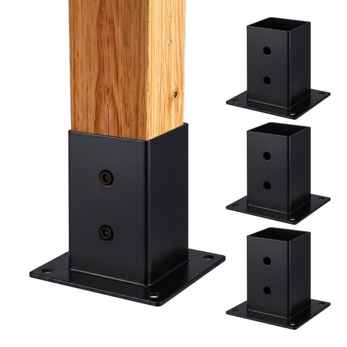 Relaxdays Set van 4 verzinkte stalen paaldragers, zwart