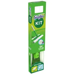 Swiffer Bodenstarter mit Stiel, Trocken- und Feuchttücher Stiel 1,20 m, 8 Trockentücher, 3 Feuchttücher, Wischer 25 cm