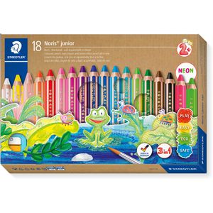 Staedtler Buntstifte Noris junior 140 C18, 3in1, Bunt- Wachsmal- & Aquarellstift, Spitzer, 18 Stück
