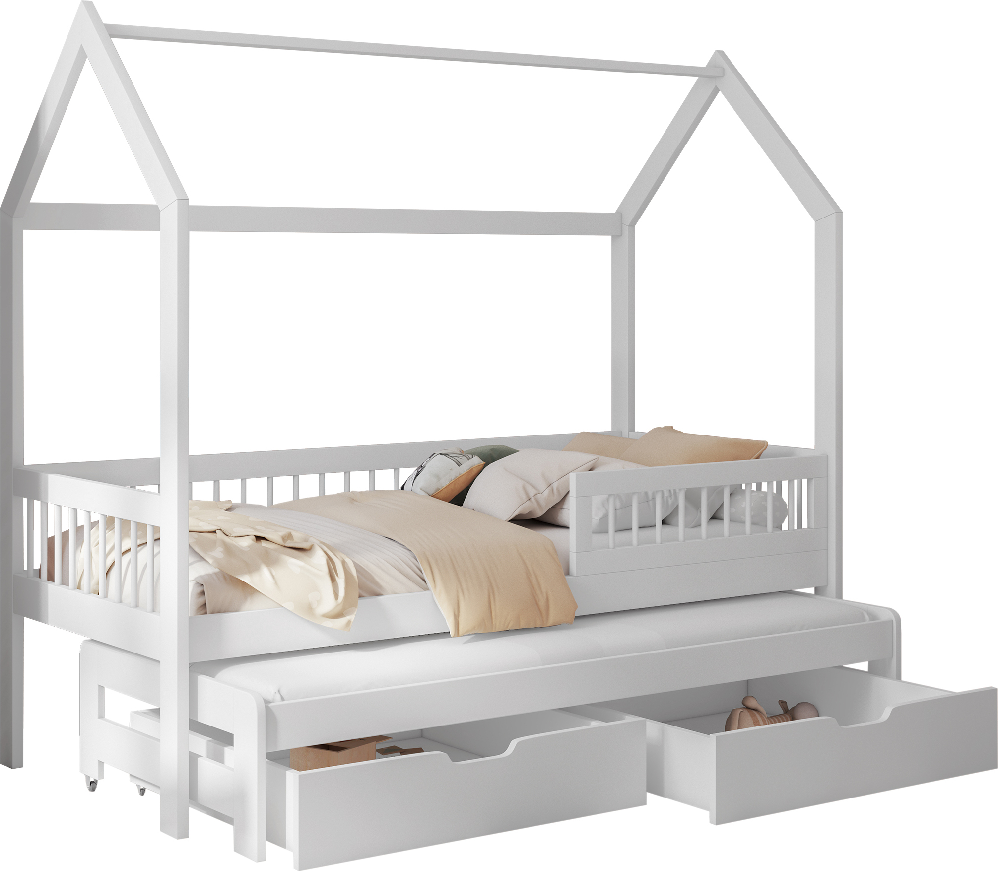 MIRJAN24 Kinderbett Asher 80, Bett mit zwei Bettschubladen, zwei Schlaffläche, Lattenrost, Holzkonstruktion (Farbe: Weiß, Größe: 80x180 cm)