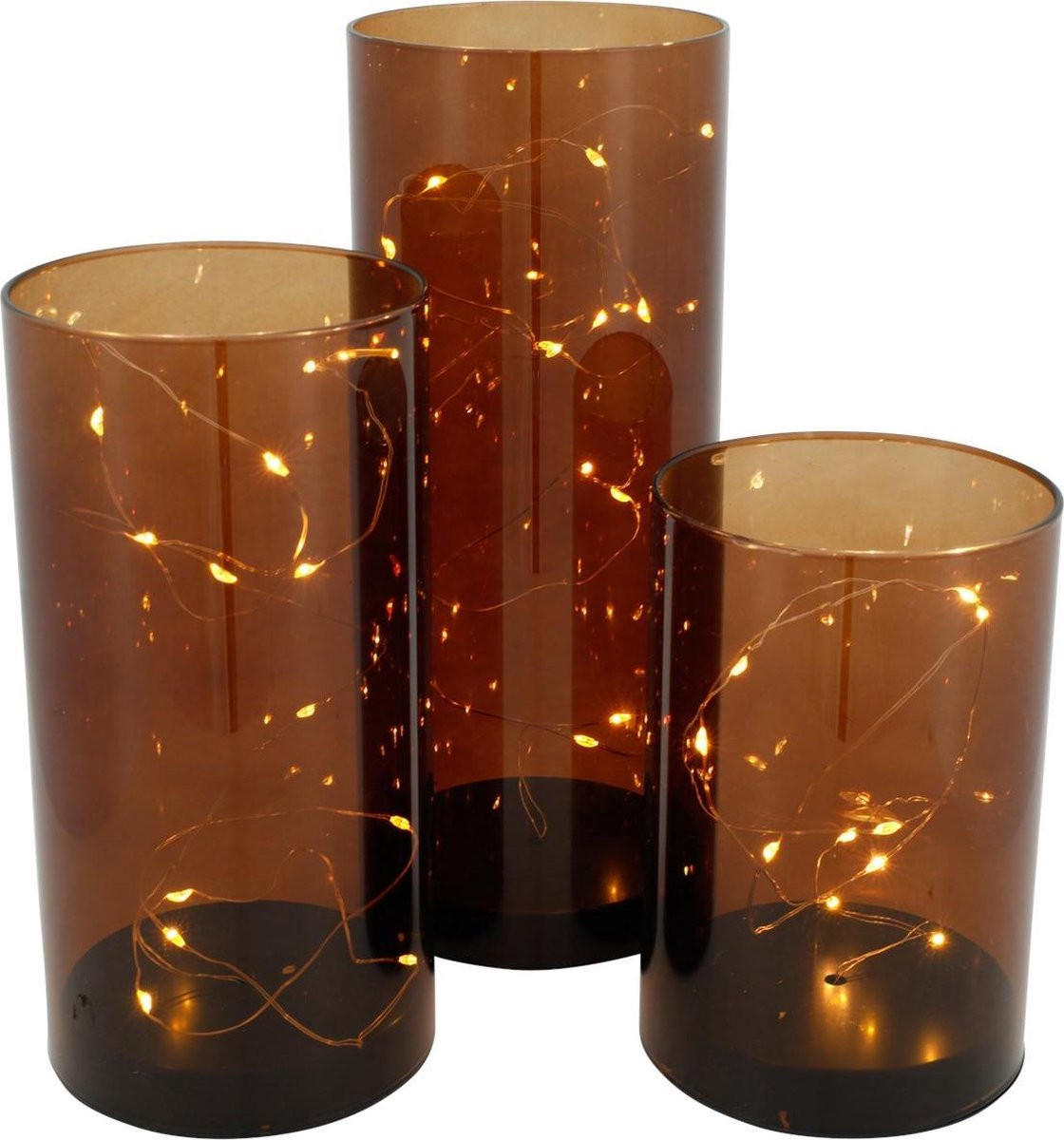 Set van 3 bruine glazen met LED-sfeerlicht van Merkloos