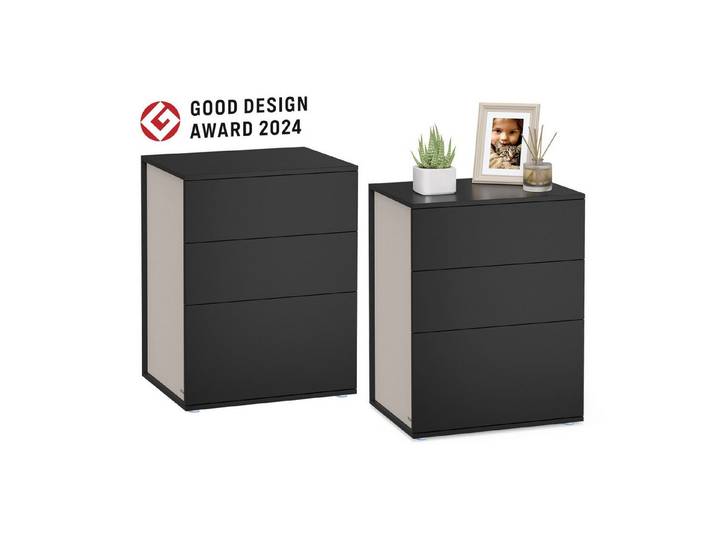 VASAGLE Nachttisch Nachtschrank, Toolless-Technologie, superschnelle werkzeuglose Montage (2-St), Schlafzimmer, Wohnzimmer, Beistelltisch 3 Schubladen, 2er Set