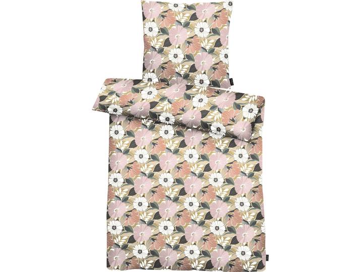 Bettwäsche APELT Smilla , rot (apricot), B/L: 135cm x 200cm, 1 Stk., 1 Stk., Mako-Satin, B/L: 80cm x 80cm, 2 Stk., Mako-Satin, Obermaterial: 100% Baumwolle, Bettwäsche, Bettwäsche, Skandinavische Büten, gezeichnete Bütenkelche im Scandi-style