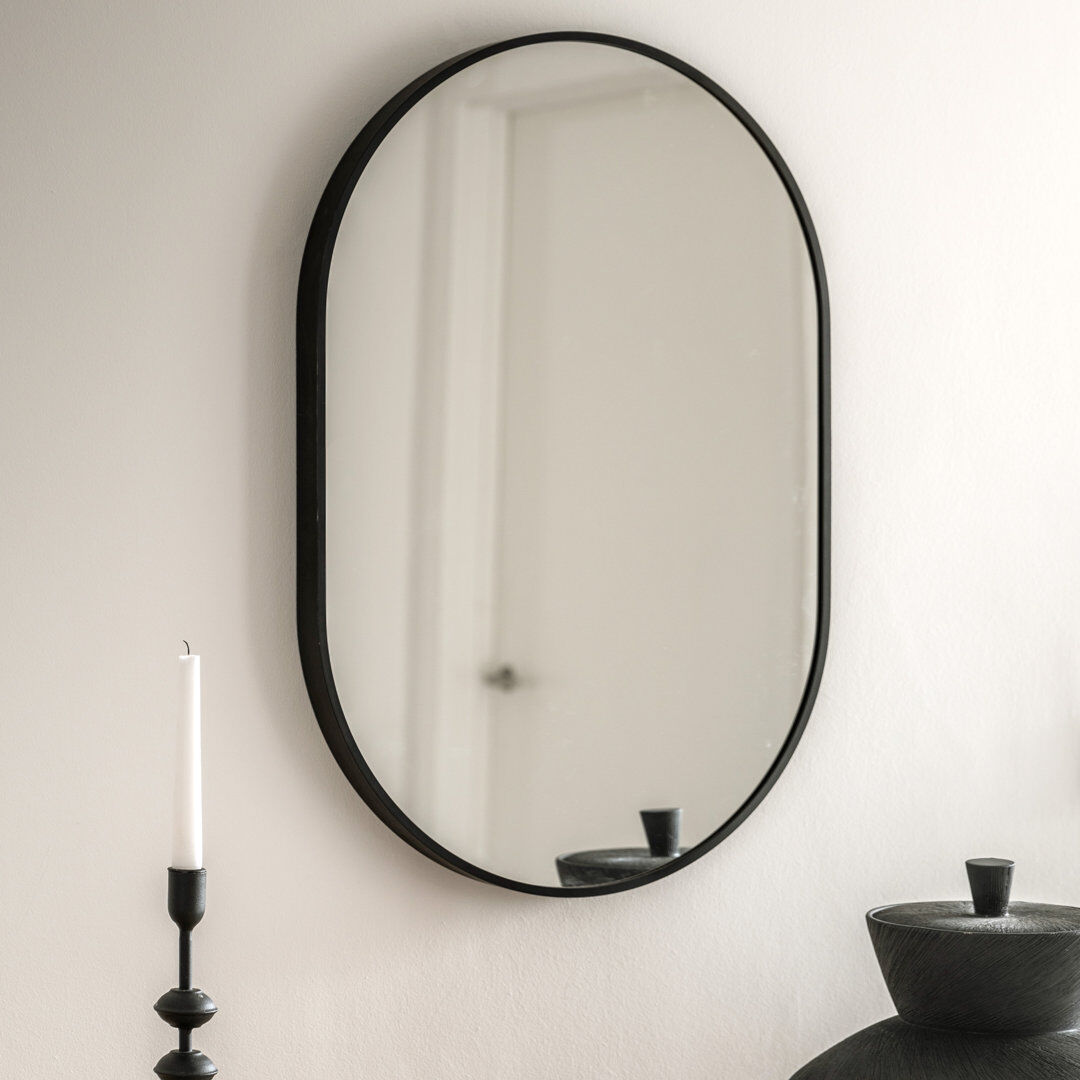 Fairmont Park Lottie Oval Metal Framed Wall Mounted Full Length Mirror Black 75cm H x 50cm W x 4cm D