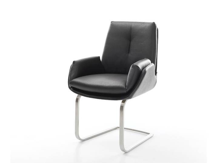 DELIFE Freischwinger Clea-Flex Echt-Leder Schwarz Freischwinger flach Edelstahl, Esszimmerstühle