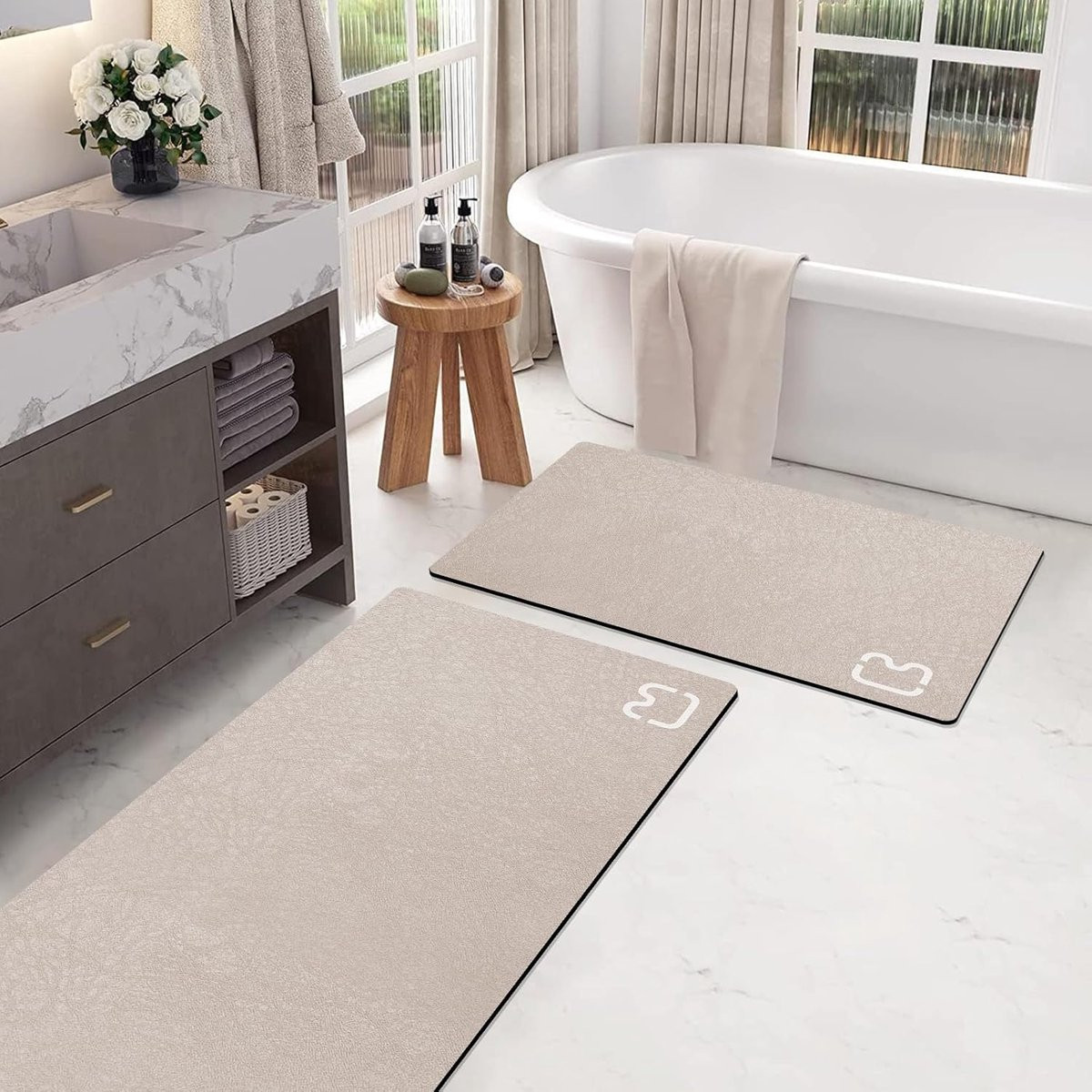 2-Delige Antislip Badmat Set Sneldrogend en Super Absorberend voor Badkamer en Keuken