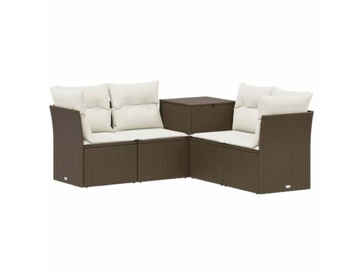 KTHLBRH 5-teiliges Sofa-Set aus Polyrattan und Stahl, Braun und Cremeweiß Modulares Sofa, Aufbewahrungsbox, inklusive Kissen, wetterfest, für den Außenbereich