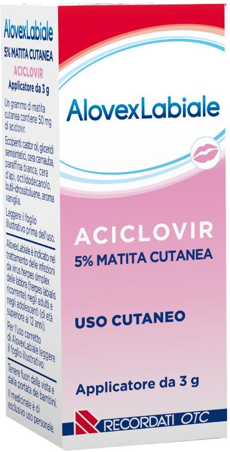 RECORDATI SpA Alovexlabiale 5% Aciclovir Matita Cutanea, 3 g