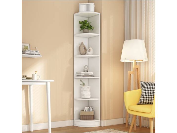 JOINERY meuble rangement bibliothèque d angle gain de place 5 étagères 42 30 180 cm MDF blanc pour salon chambre