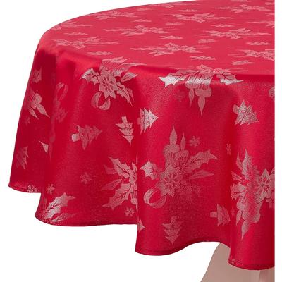 Violet Linen Vintage Sparkling Glitter Christmas Holly Bows Tablecloth