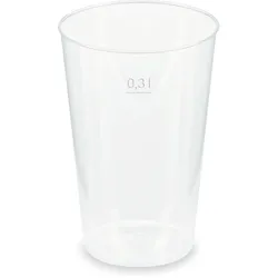 VEPATIM 25x Mehrwegbecher Pfandbecher transparent PP Eichstrich 0,3 l O 7,9 cm