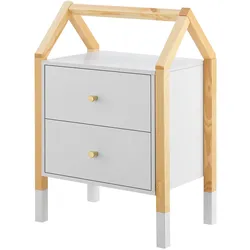 Juskys Kinder Nachttisch Enny mit 2 Schubladen - Nachtschrank klein & modern - Kommode Holz - Weiß