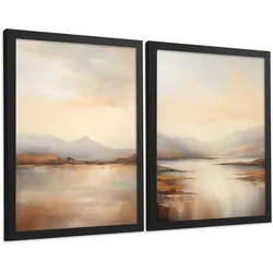 POSTER 2er-Set Wandbilder Sonnenaufgang modern Wohnzimmer Deko, Schlafzimmer, Küche, Badezimmer Schwarzer Rahmen A3