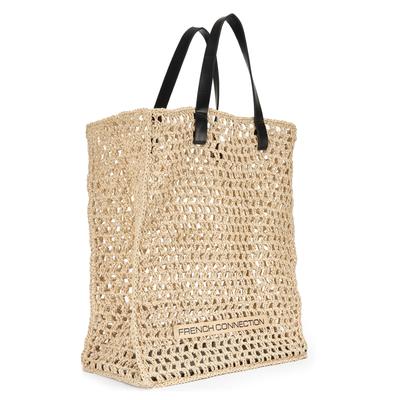 Shopper FRENCH CONNECTION "Handtasche, Sommertasche, Tragetasche, Henkeltasche, Strandtasche", Damen, Gr. B/H/T: 30cm x 36cm x 10cm, beige, Lederimitat, Papierstroh, Taschen Shopper, NEU sommerliche Schultertasche in modischer Bast-Optik