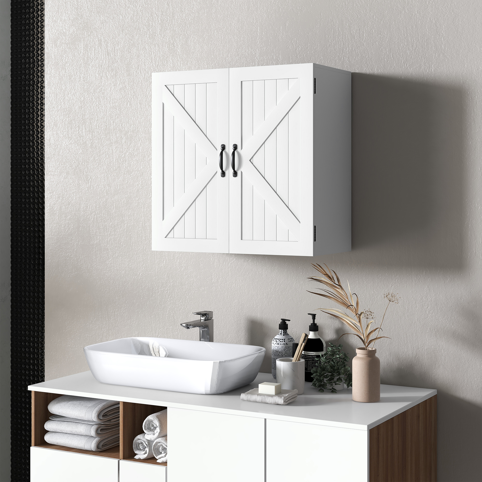 Kleankin Armadietto Pensile Bagno in Legno Stile Country con Ripiano Regolabile, 60x30x60cm, Bianco Aosom