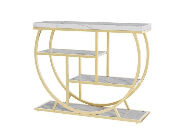 Console industrielle - GARVEE - Dimensions 100x30x80 cm - Design moderne semi-circulaire - Étagères imitation bois