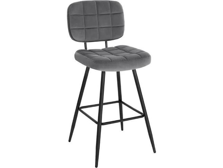 EUGAD Tabouret Bar Chaise de Bar Tabouret de Cuisine en Velours et Métal Siège Rembourré Gris foncé E0AG0028-1
