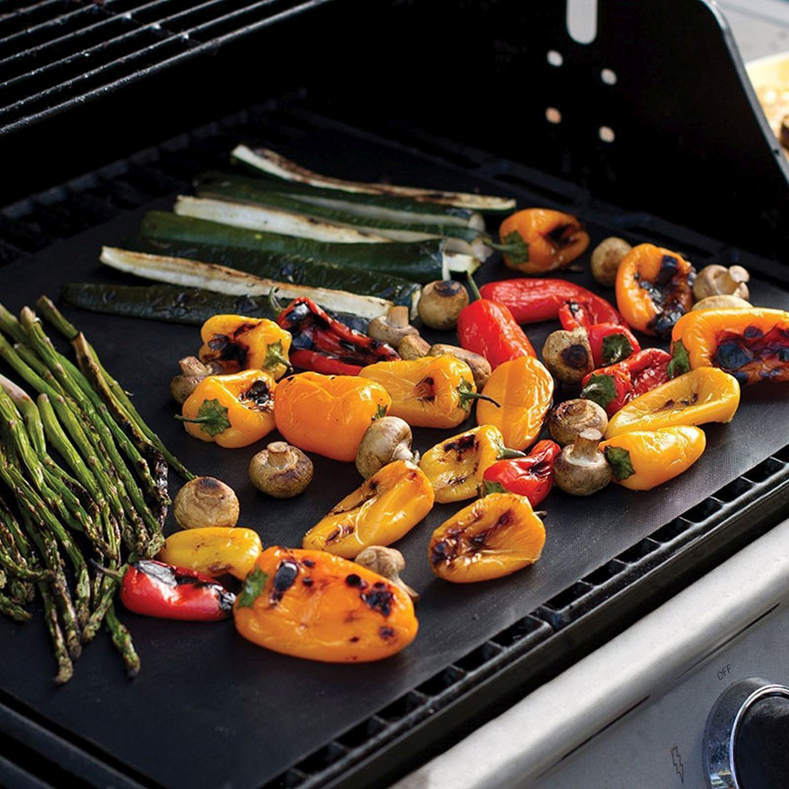 Lobwerk Grillmatten met permanente anti-aanbaklaag voor vetarm grillen, zwart, 2 stuks